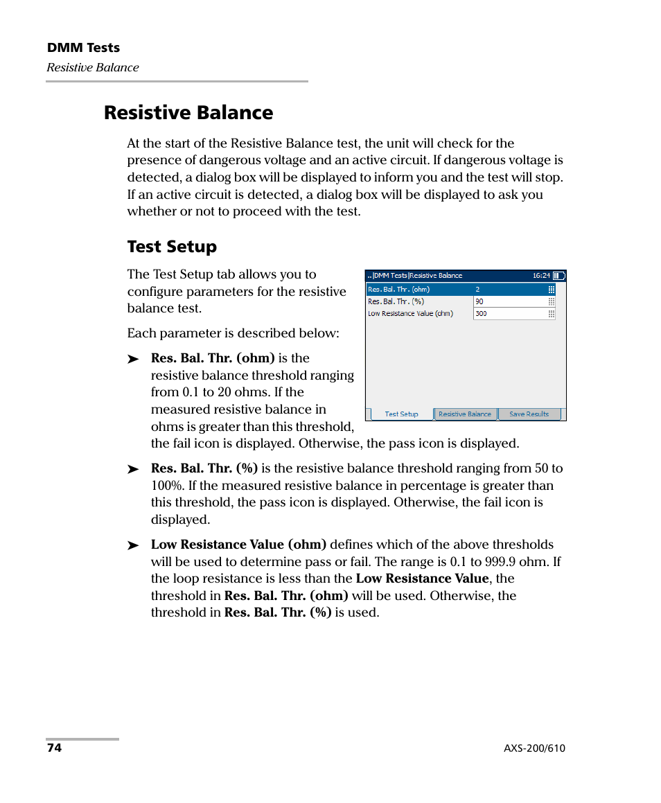 Resistive balance, Test setup | EXFO AXS-200/610 Copper Test Module User Manual | Page 80 / 152
