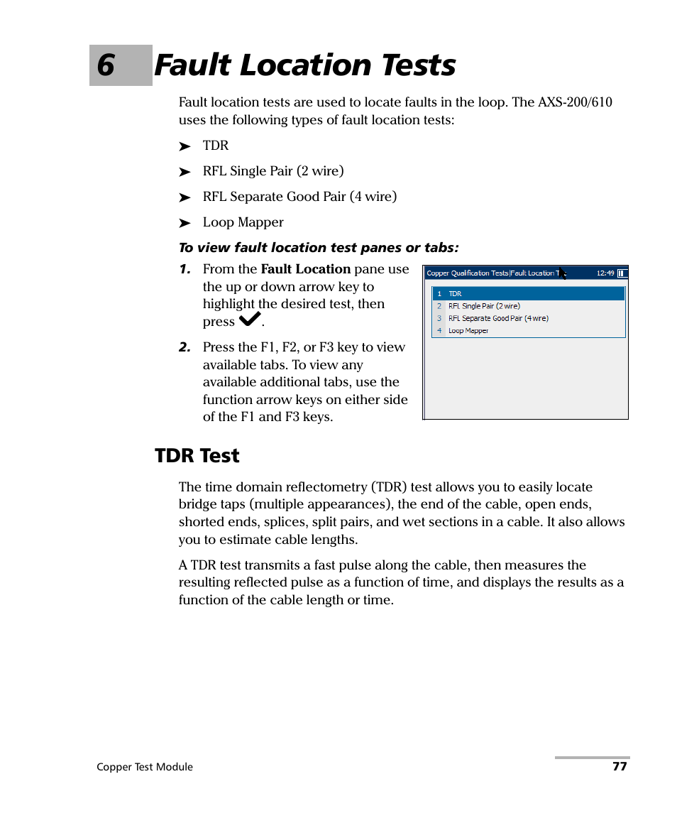 6 fault location tests, Tdr test, 6fault location tests | EXFO AXS-200/610 Copper Test Module User Manual | Page 83 / 152