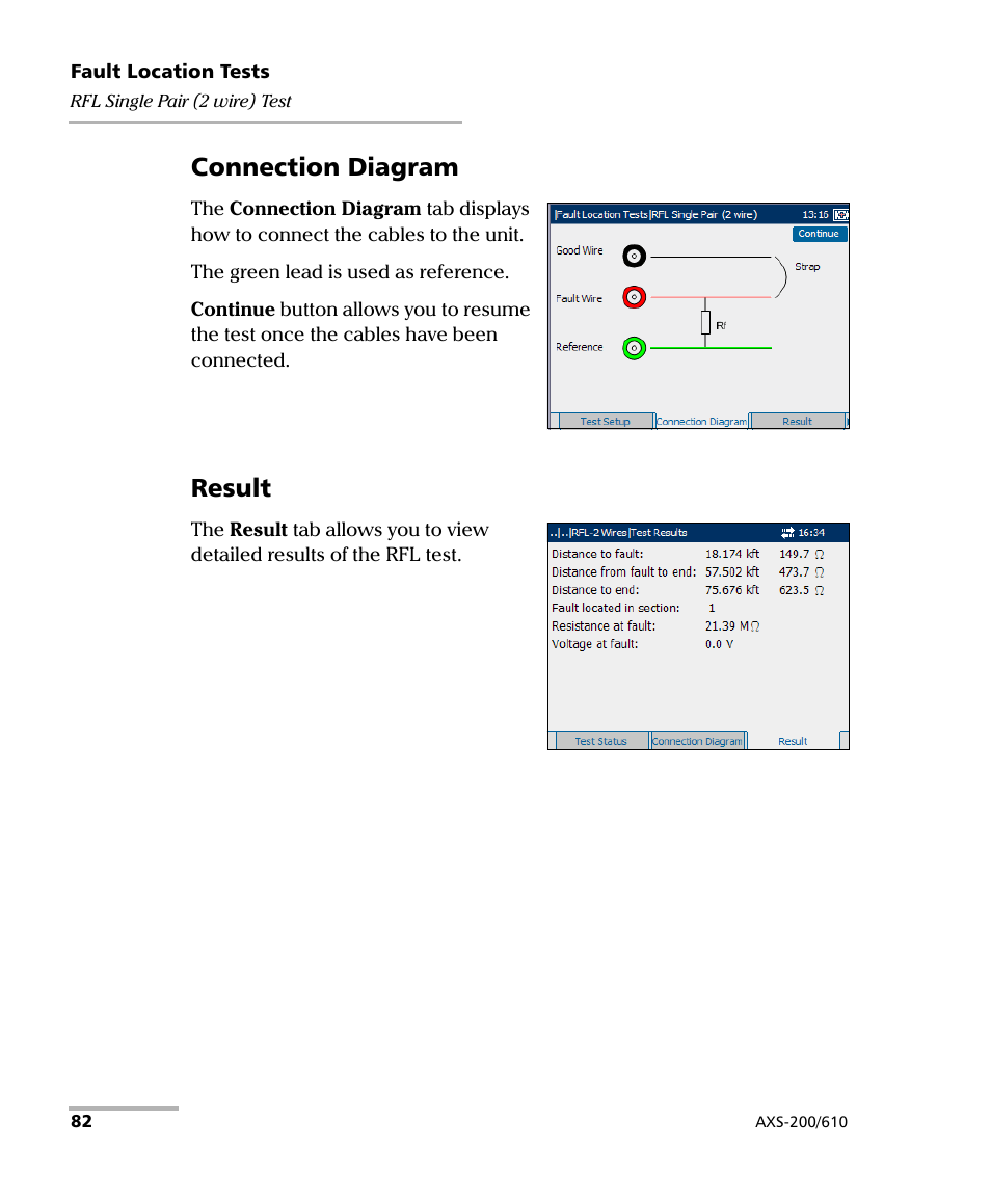 Connection diagram, Result | EXFO AXS-200/610 Copper Test Module User Manual | Page 88 / 152
