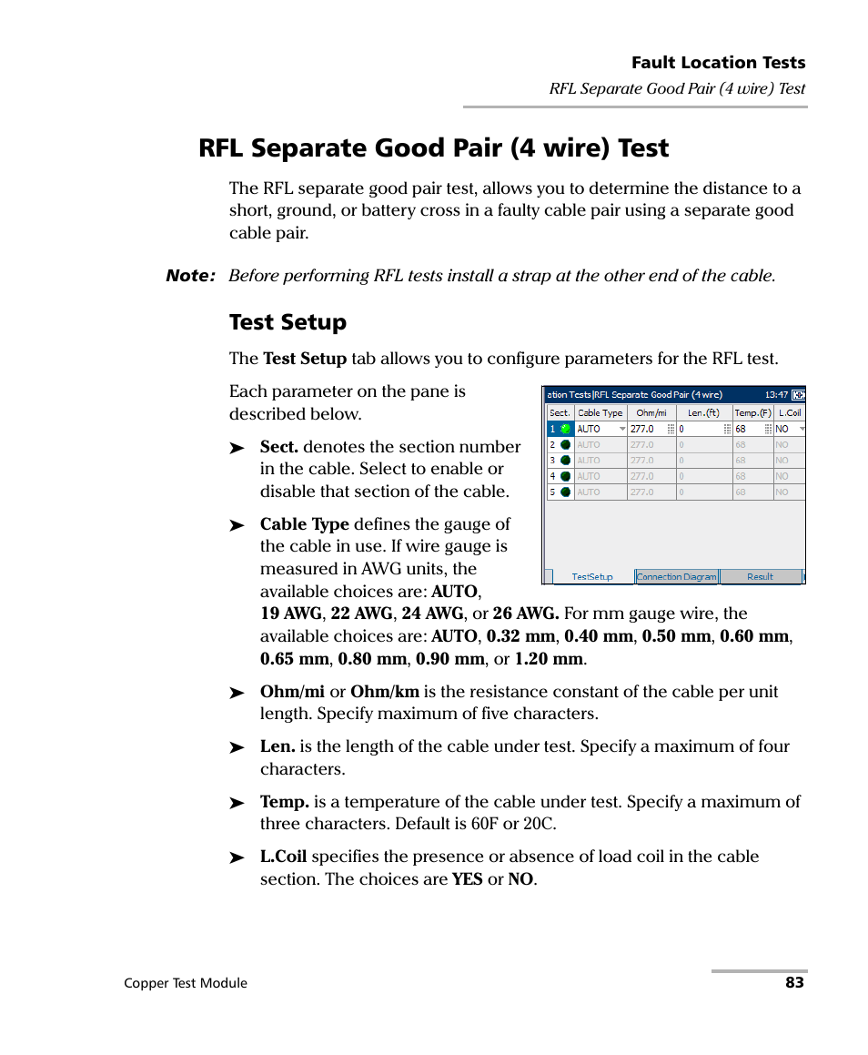Rfl separate good pair (4 wire) test, Test setup | EXFO AXS-200/610 Copper Test Module User Manual | Page 89 / 152
