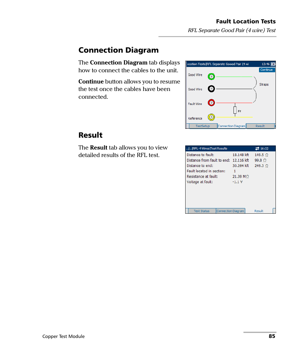 Connection diagram, Result | EXFO AXS-200/610 Copper Test Module User Manual | Page 91 / 152