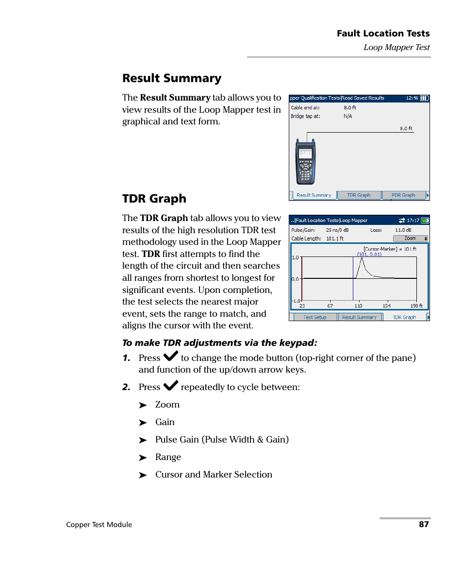 Result summary, Tdr graph | EXFO AXS-200/610 Copper Test Module User Manual | Page 93 / 152
