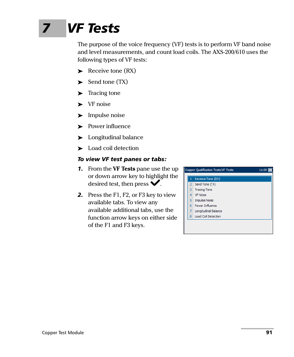 7 vf tests, 7vf tests | EXFO AXS-200/610 Copper Test Module User Manual | Page 97 / 152