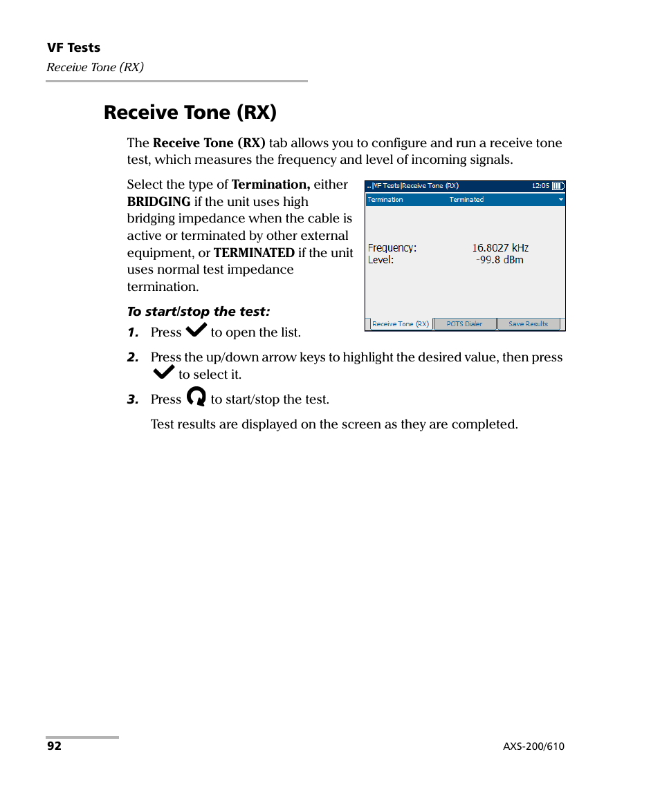 Receive tone (rx) | EXFO AXS-200/610 Copper Test Module User Manual | Page 98 / 152