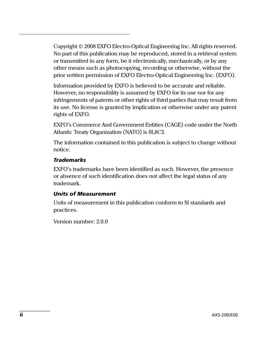 EXFO AXS-200/650 IP Triple-Play Test Set User Manual | Page 2 / 91