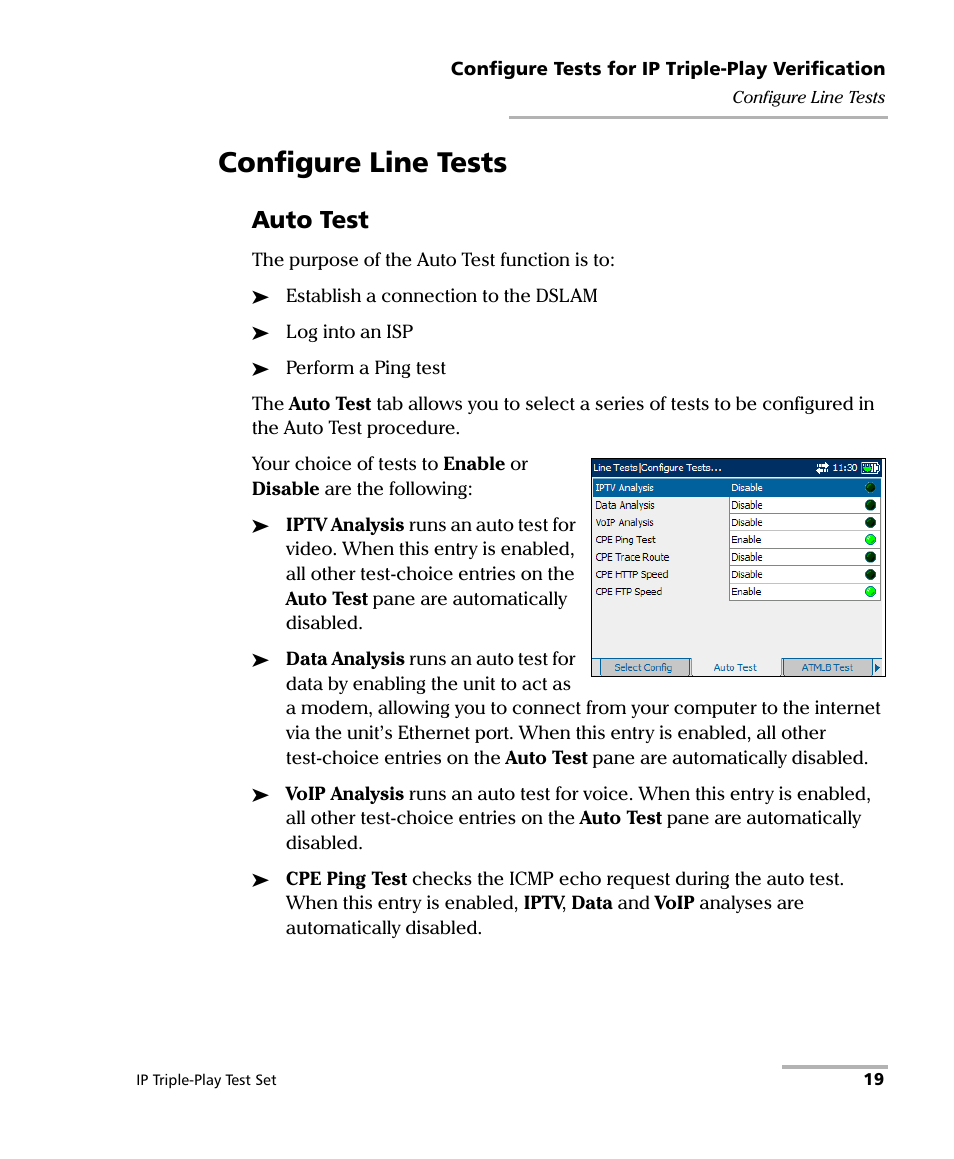 Configure line tests, Auto test | EXFO AXS-200/650 IP Triple-Play Test Set User Manual | Page 25 / 91