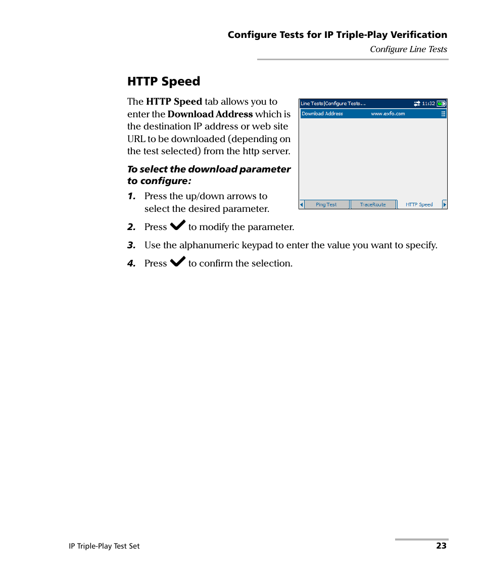 Http speed | EXFO AXS-200/650 IP Triple-Play Test Set User Manual | Page 29 / 91