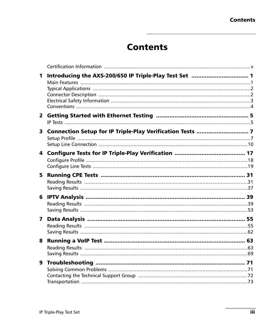 EXFO AXS-200/650 IP Triple-Play Test Set User Manual | Page 3 / 91