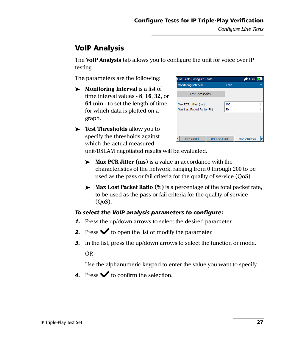 Voip analysis | EXFO AXS-200/650 IP Triple-Play Test Set User Manual | Page 33 / 91