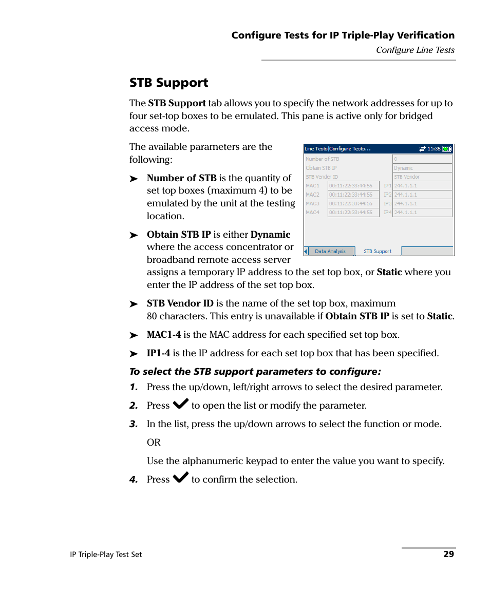 Stb support | EXFO AXS-200/650 IP Triple-Play Test Set User Manual | Page 35 / 91