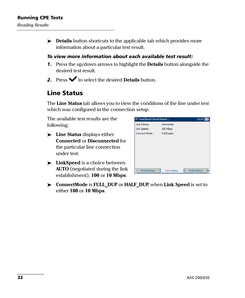 Line status | EXFO AXS-200/650 IP Triple-Play Test Set User Manual | Page 38 / 91