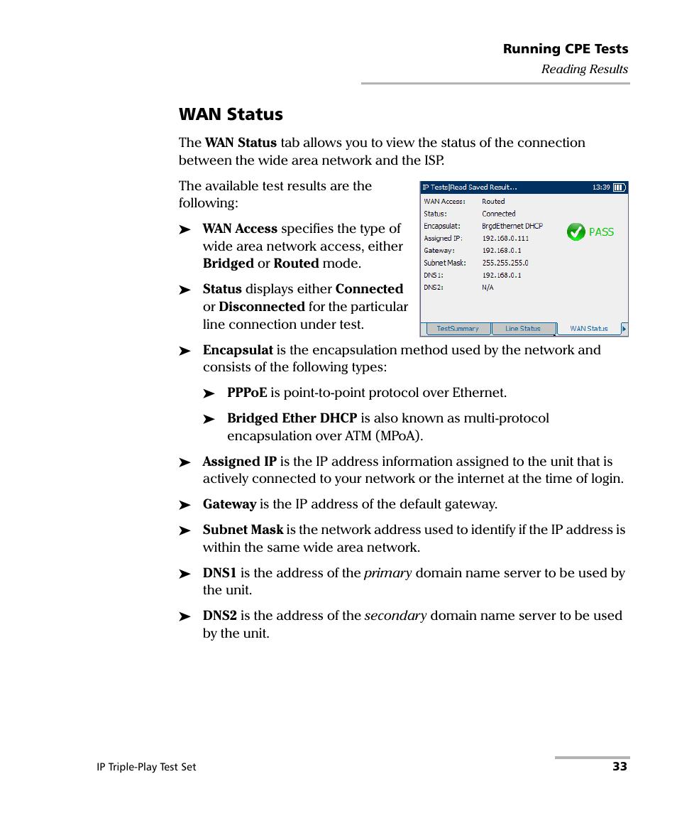 Wan status | EXFO AXS-200/650 IP Triple-Play Test Set User Manual | Page 39 / 91