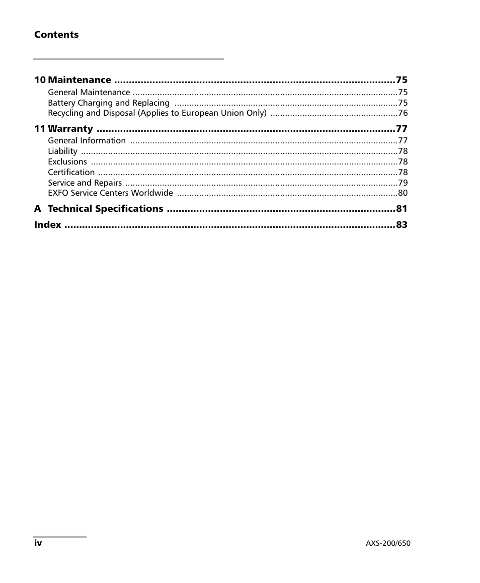EXFO AXS-200/650 IP Triple-Play Test Set User Manual | Page 4 / 91