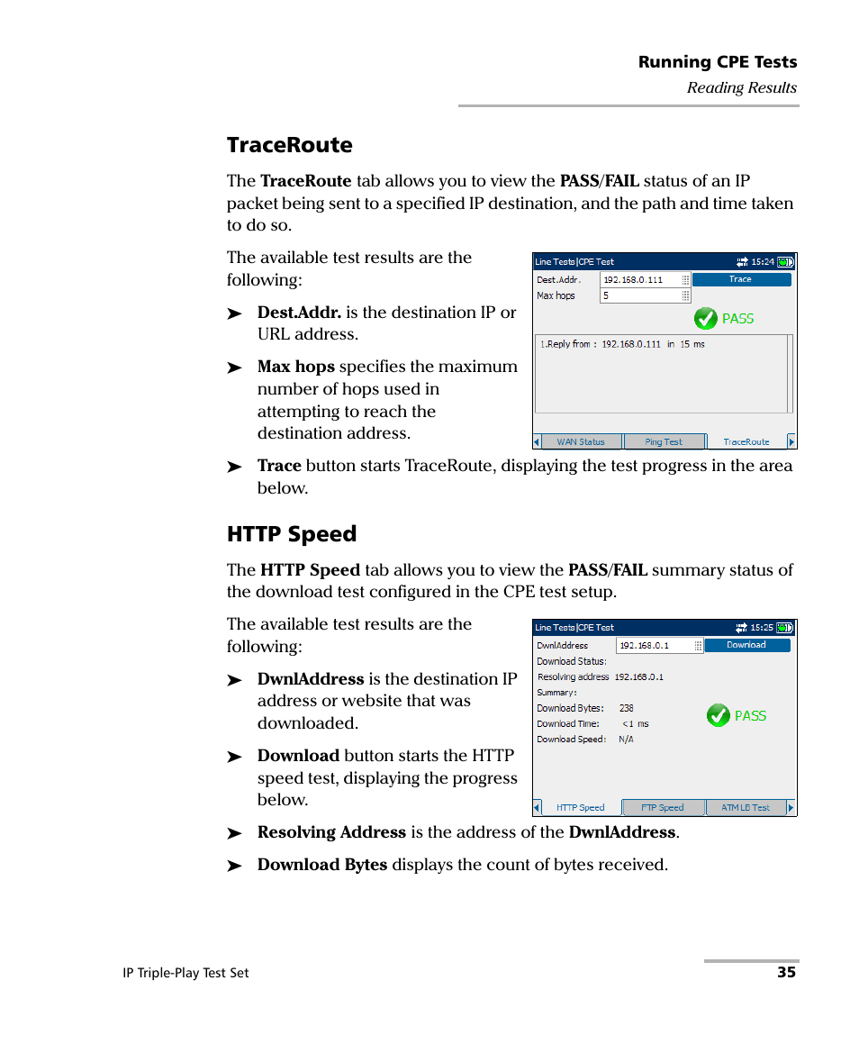 Traceroute, Http speed | EXFO AXS-200/650 IP Triple-Play Test Set User Manual | Page 41 / 91