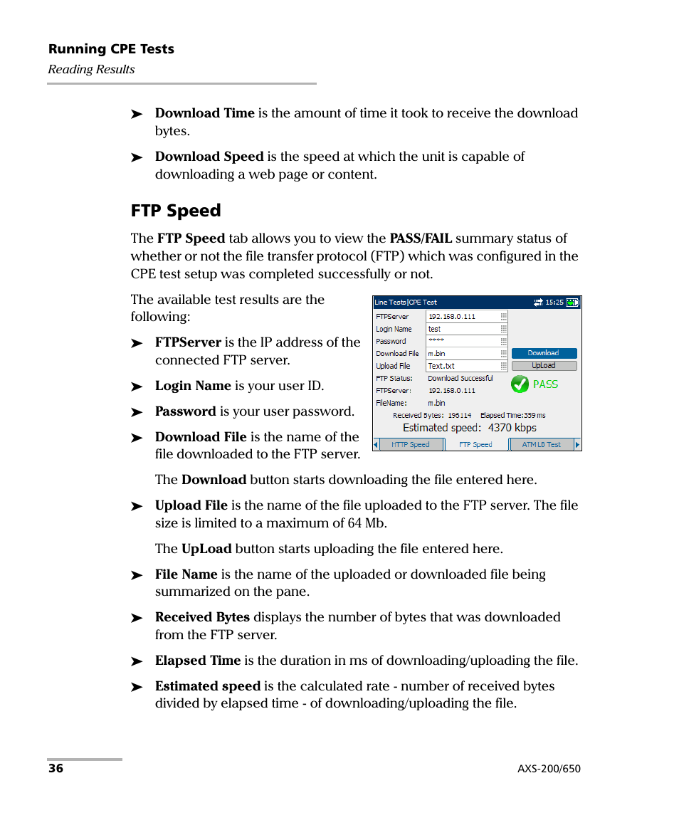 Ftp speed | EXFO AXS-200/650 IP Triple-Play Test Set User Manual | Page 42 / 91