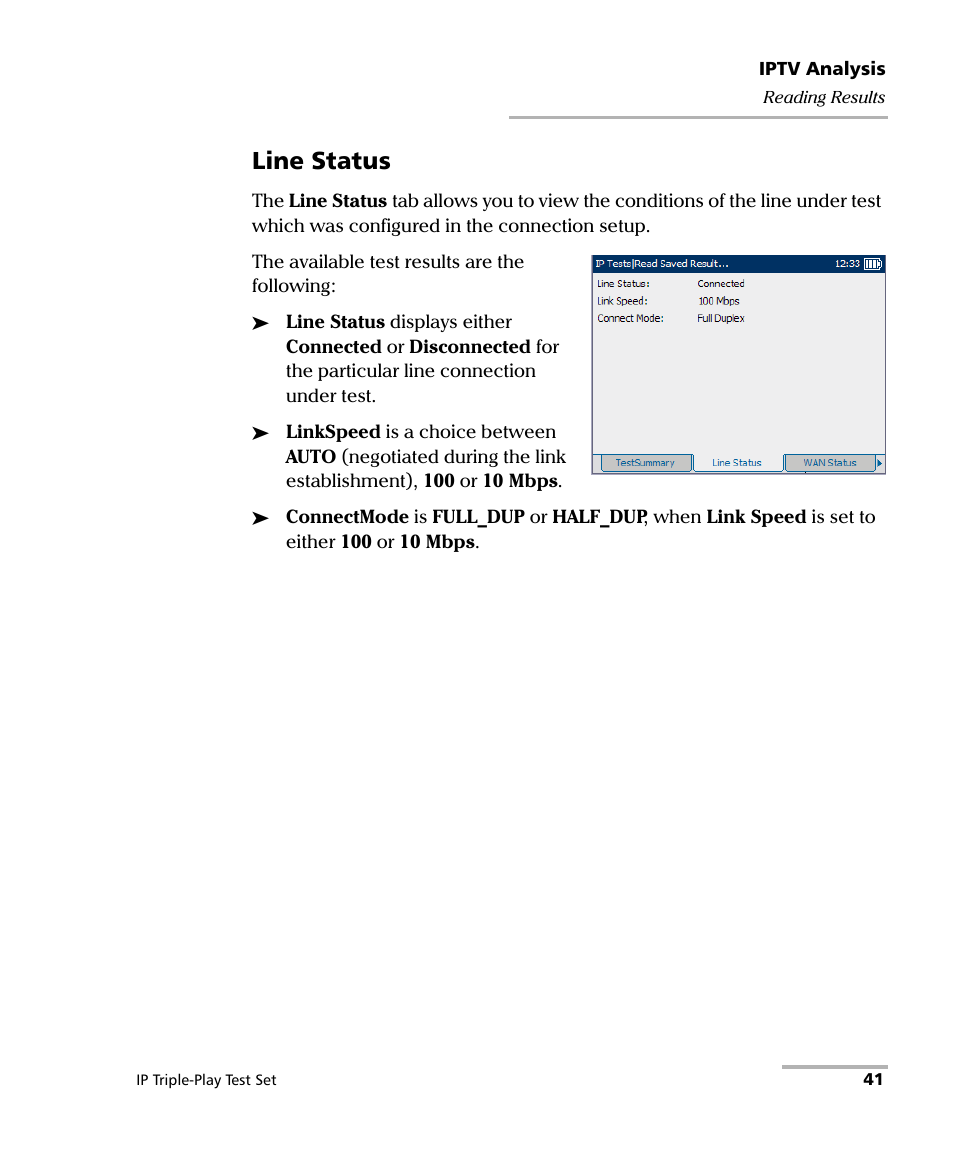 Line status | EXFO AXS-200/650 IP Triple-Play Test Set User Manual | Page 47 / 91
