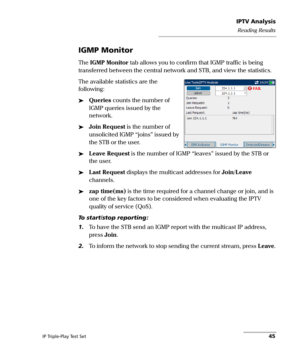 Igmp monitor | EXFO AXS-200/650 IP Triple-Play Test Set User Manual | Page 51 / 91
