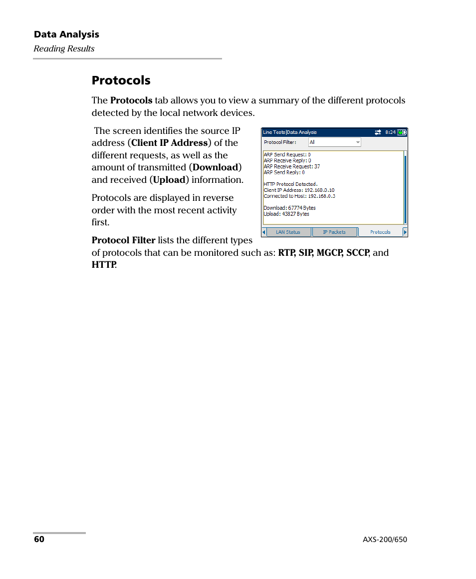 Protocols | EXFO AXS-200/650 IP Triple-Play Test Set User Manual | Page 66 / 91