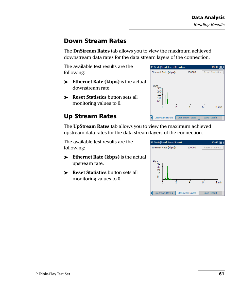 Down stream rates, Up stream rates | EXFO AXS-200/650 IP Triple-Play Test Set User Manual | Page 67 / 91
