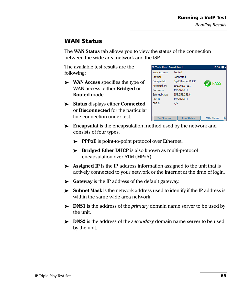 Wan status | EXFO AXS-200/650 IP Triple-Play Test Set User Manual | Page 71 / 91
