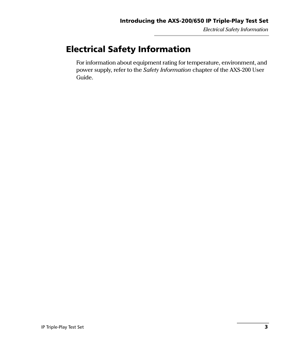Electrical safety information | EXFO AXS-200/650 IP Triple-Play Test Set User Manual | Page 9 / 91