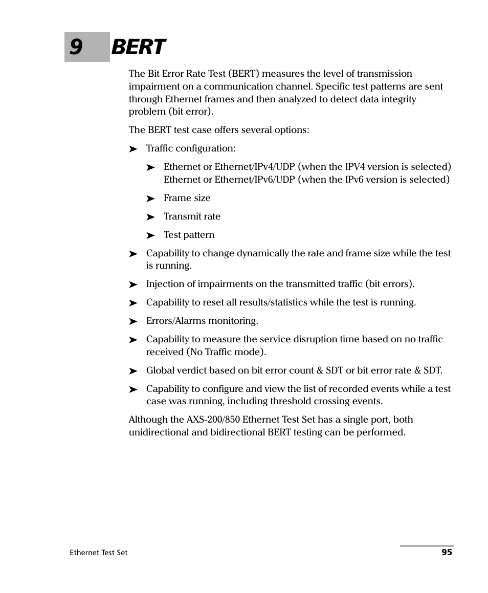 9 bert, 9bert | EXFO AXS-200/850 Ethernet Test Set User Manual | Page 105 / 262