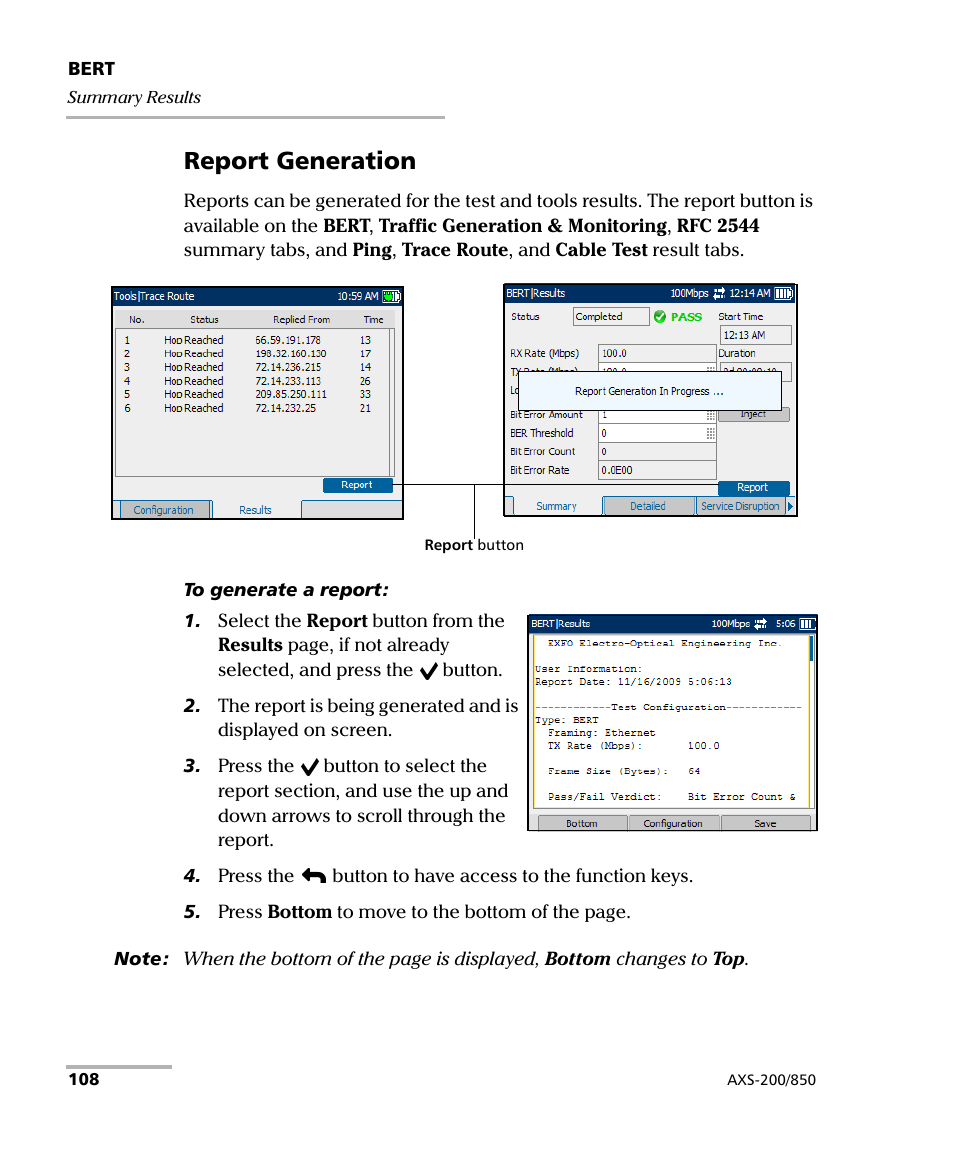 Report generation | EXFO AXS-200/850 Ethernet Test Set User Manual | Page 118 / 262