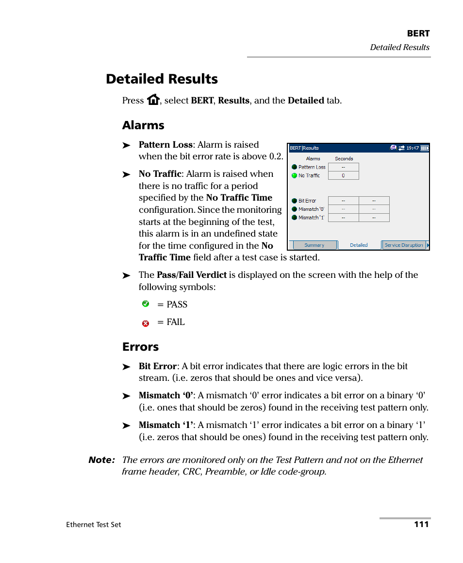 Detailed results, Alarms, Errors | EXFO AXS-200/850 Ethernet Test Set User Manual | Page 121 / 262