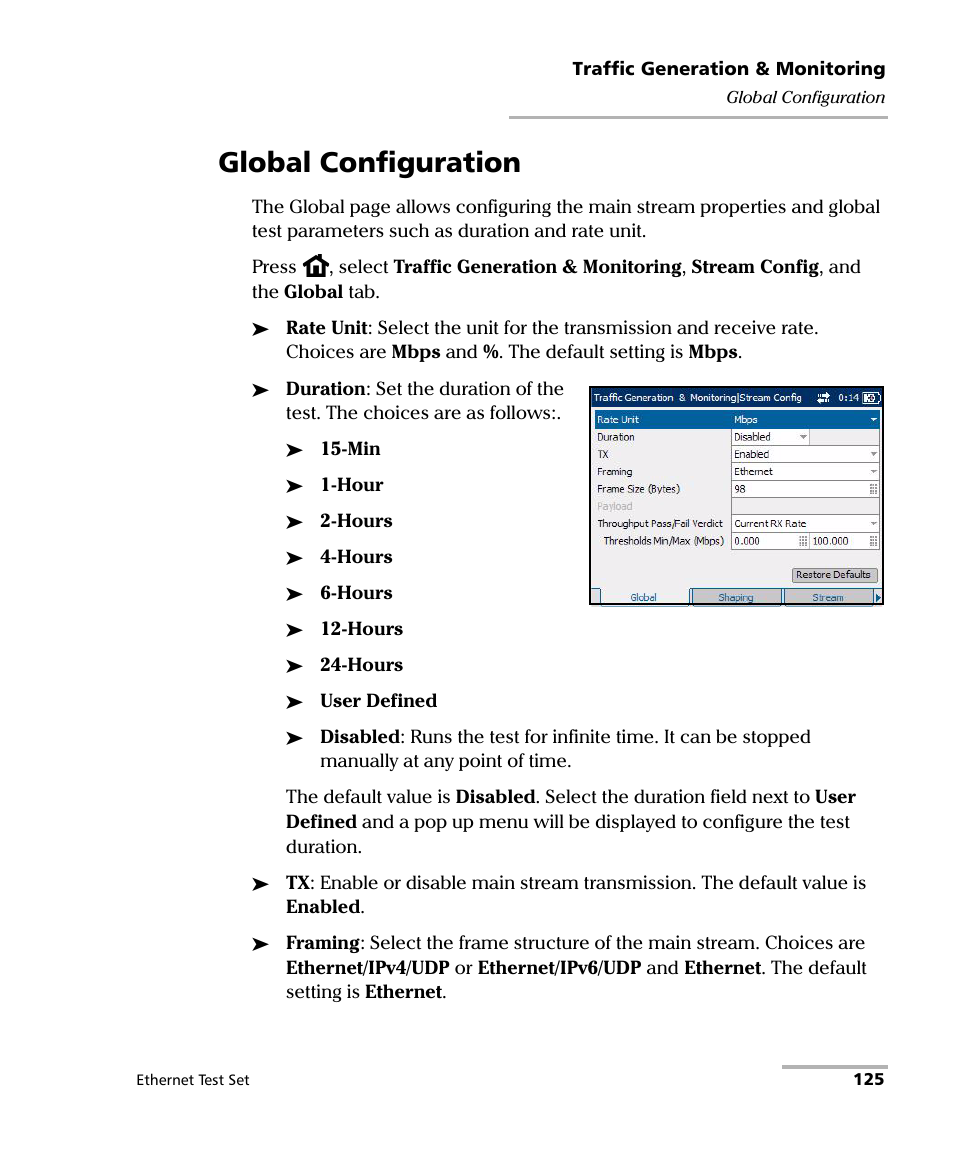 Global configuration, Global configuration on | EXFO AXS-200/850 Ethernet Test Set User Manual | Page 135 / 262