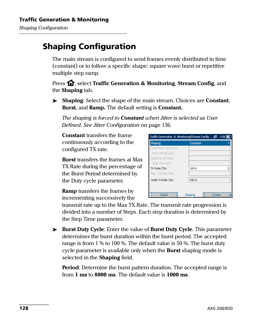 Shaping configuration | EXFO AXS-200/850 Ethernet Test Set User Manual | Page 138 / 262