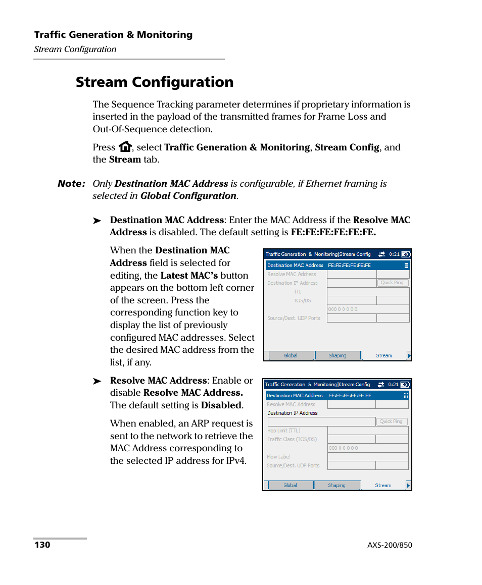 Stream configuration | EXFO AXS-200/850 Ethernet Test Set User Manual | Page 140 / 262