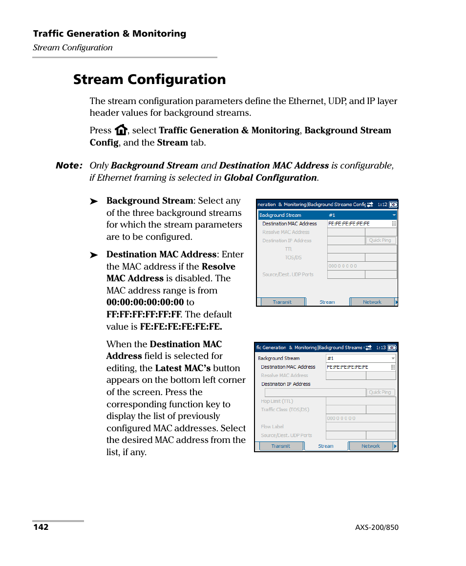 Stream configuration | EXFO AXS-200/850 Ethernet Test Set User Manual | Page 152 / 262