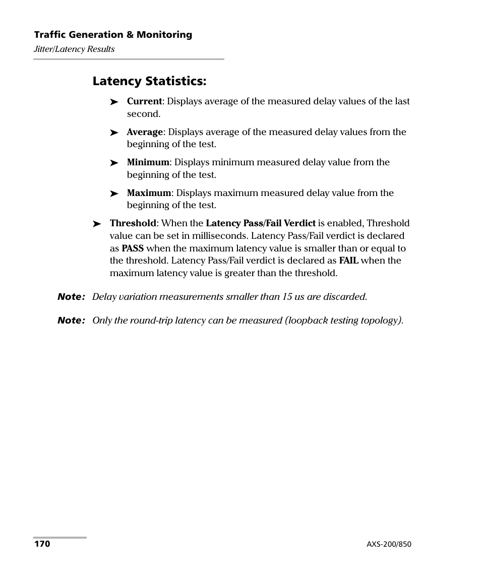Latency statistics | EXFO AXS-200/850 Ethernet Test Set User Manual | Page 180 / 262
