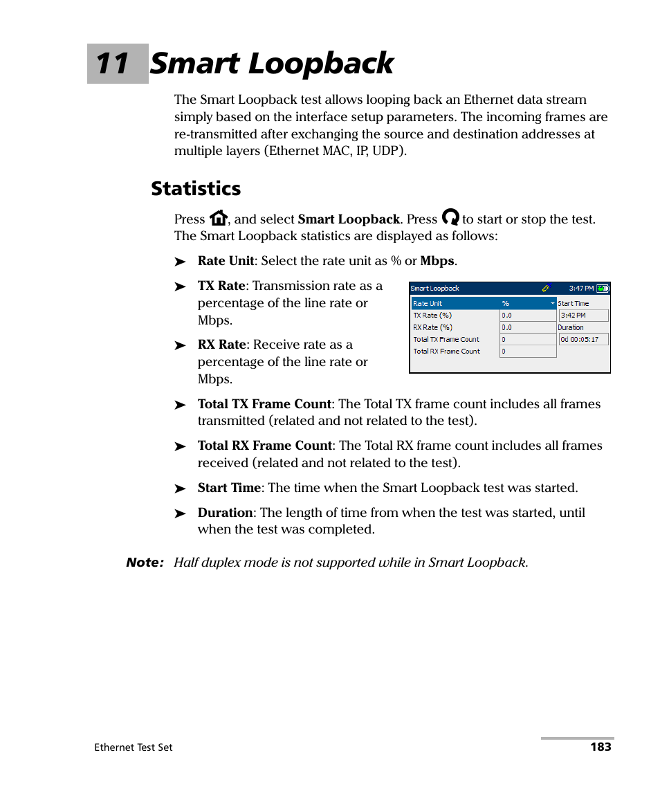 11 smart loopback, Statistics | EXFO AXS-200/850 Ethernet Test Set User Manual | Page 193 / 262