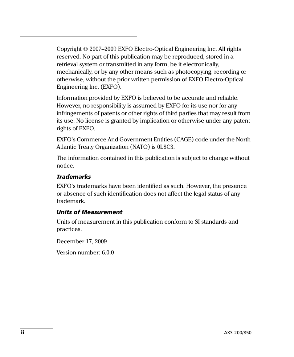 EXFO AXS-200/850 Ethernet Test Set User Manual | Page 2 / 262