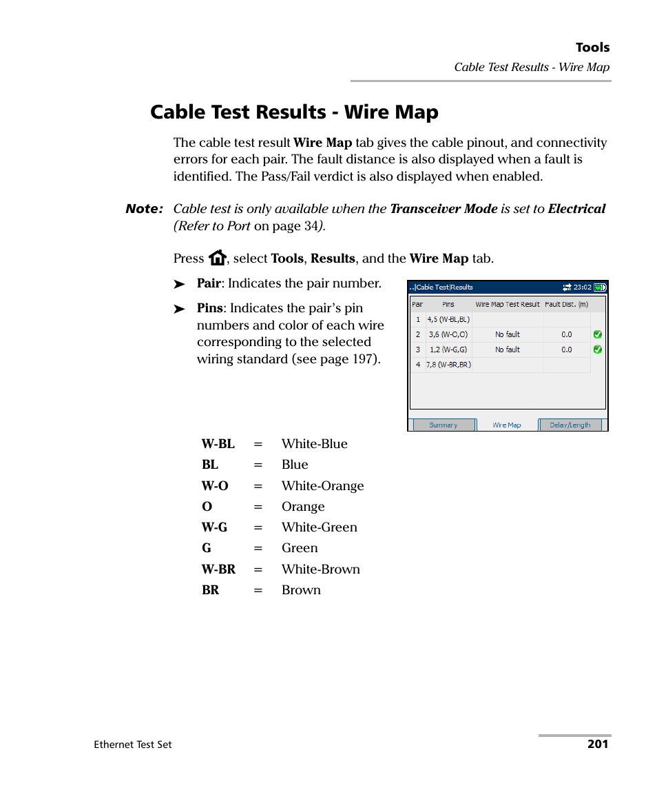 Cable test results - wire map | EXFO AXS-200/850 Ethernet Test Set User Manual | Page 211 / 262