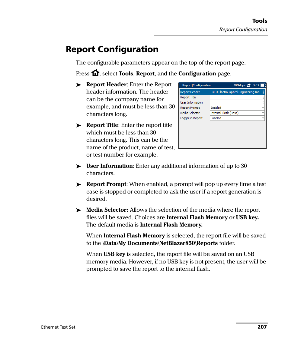 Report configuration | EXFO AXS-200/850 Ethernet Test Set User Manual | Page 217 / 262