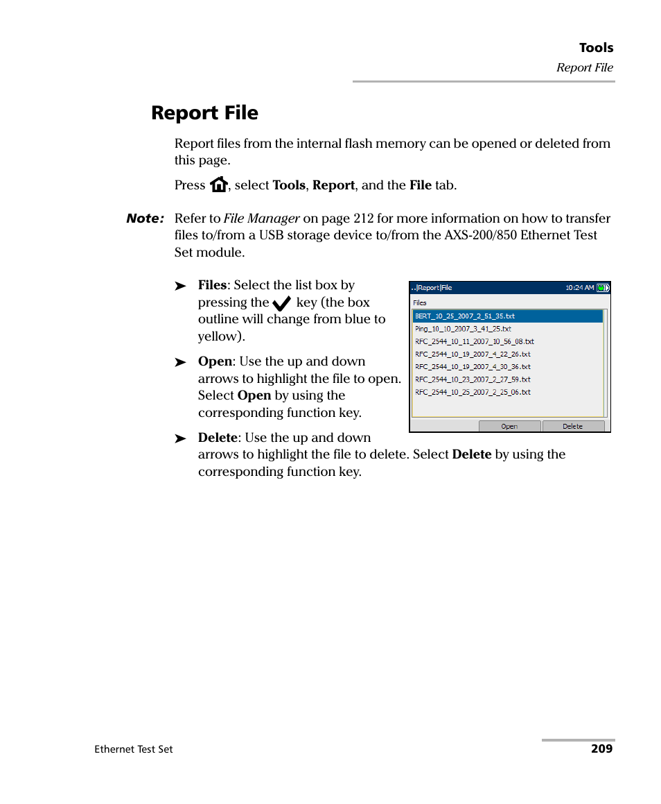 Report file | EXFO AXS-200/850 Ethernet Test Set User Manual | Page 219 / 262
