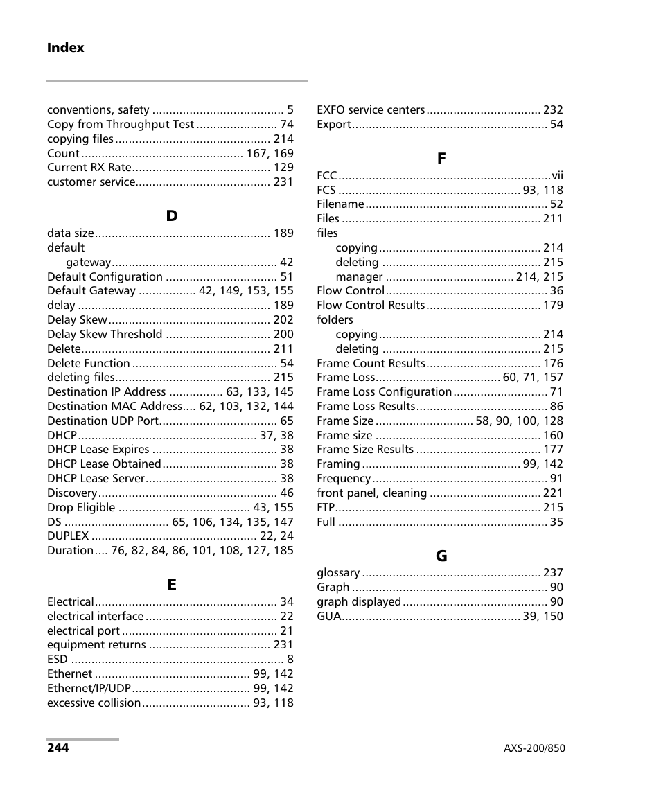 EXFO AXS-200/850 Ethernet Test Set User Manual | Page 254 / 262