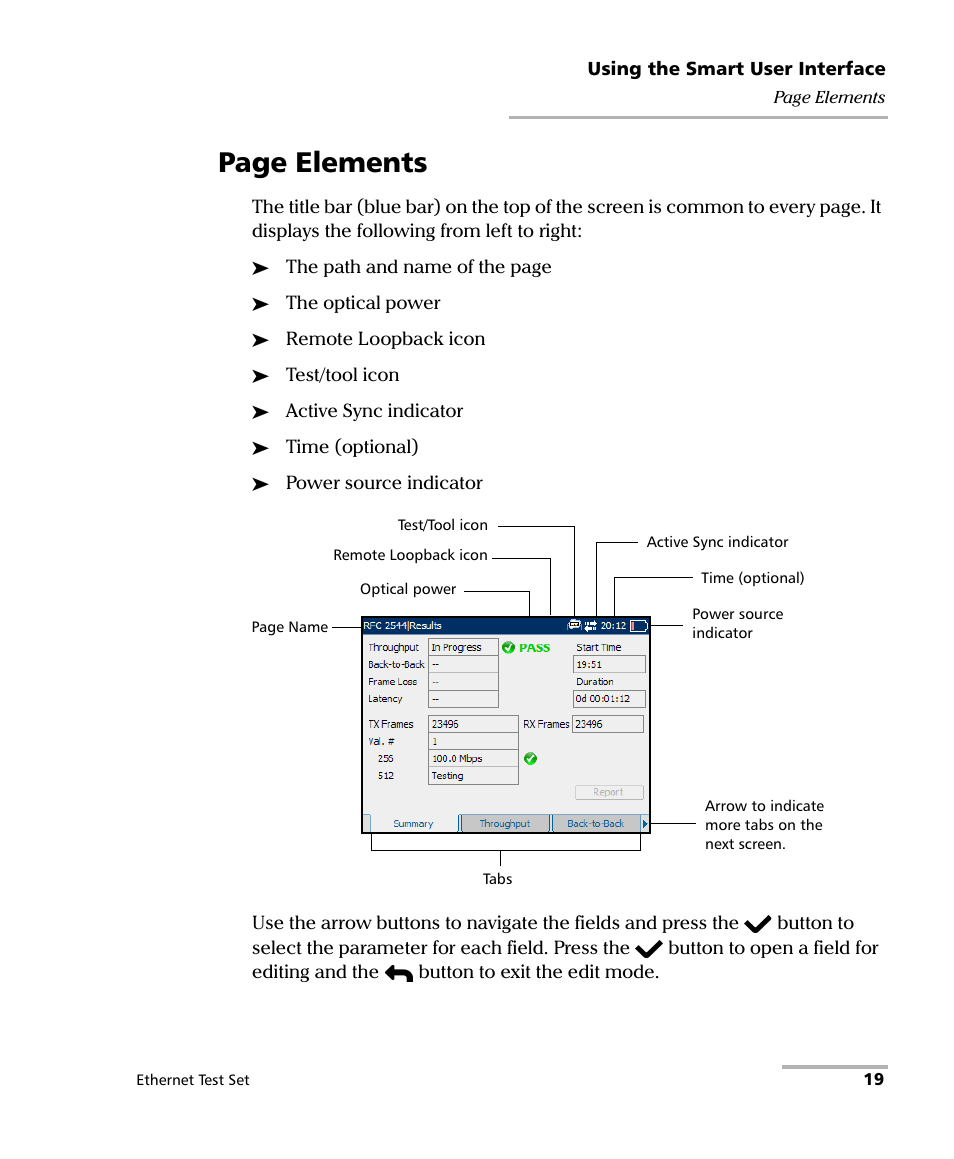 Page elements | EXFO AXS-200/850 Ethernet Test Set User Manual | Page 29 / 262