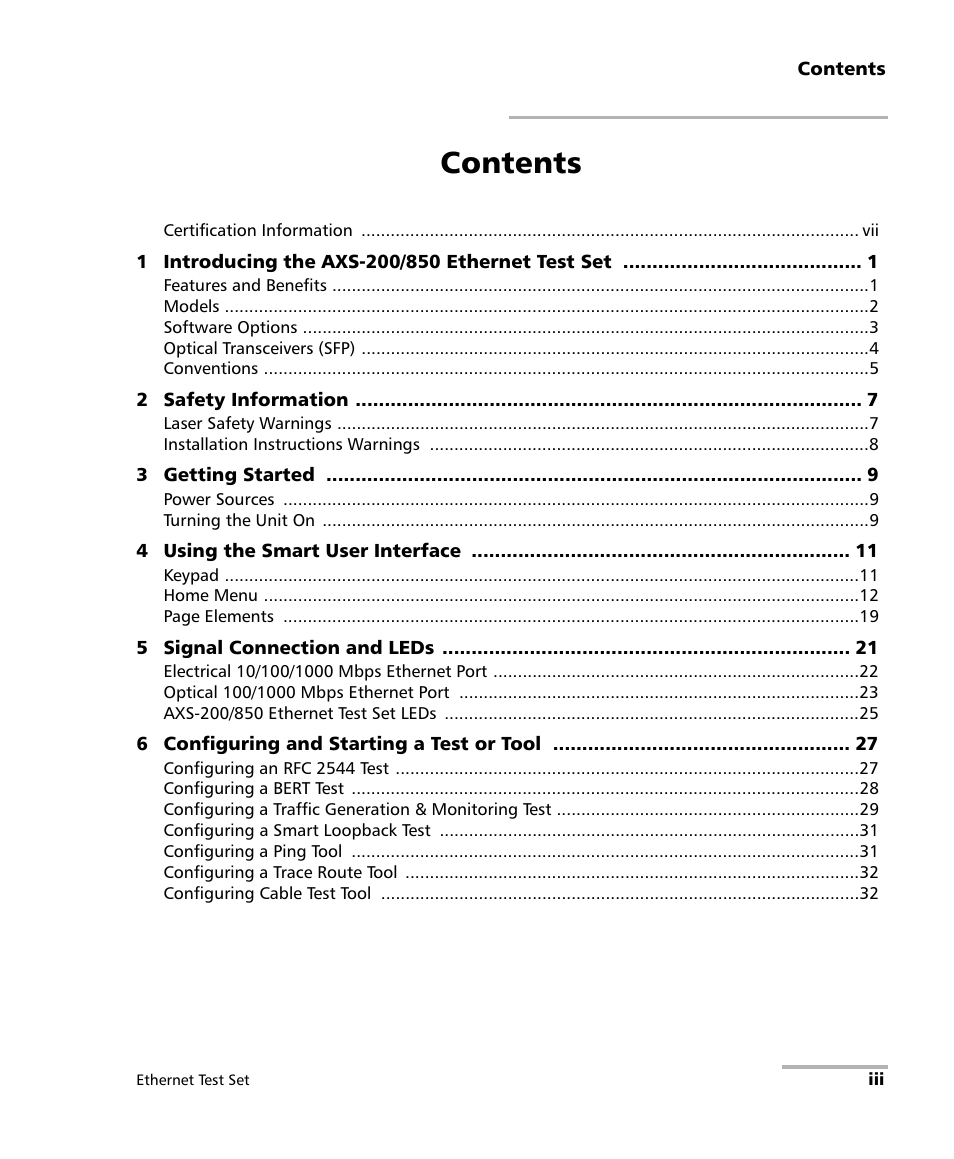 EXFO AXS-200/850 Ethernet Test Set User Manual | Page 3 / 262