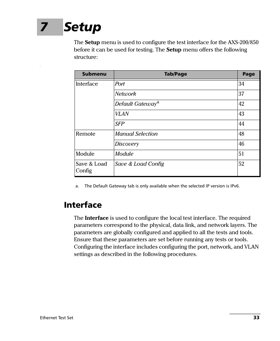 7 setup, Interface, 7setup | EXFO AXS-200/850 Ethernet Test Set User Manual | Page 43 / 262