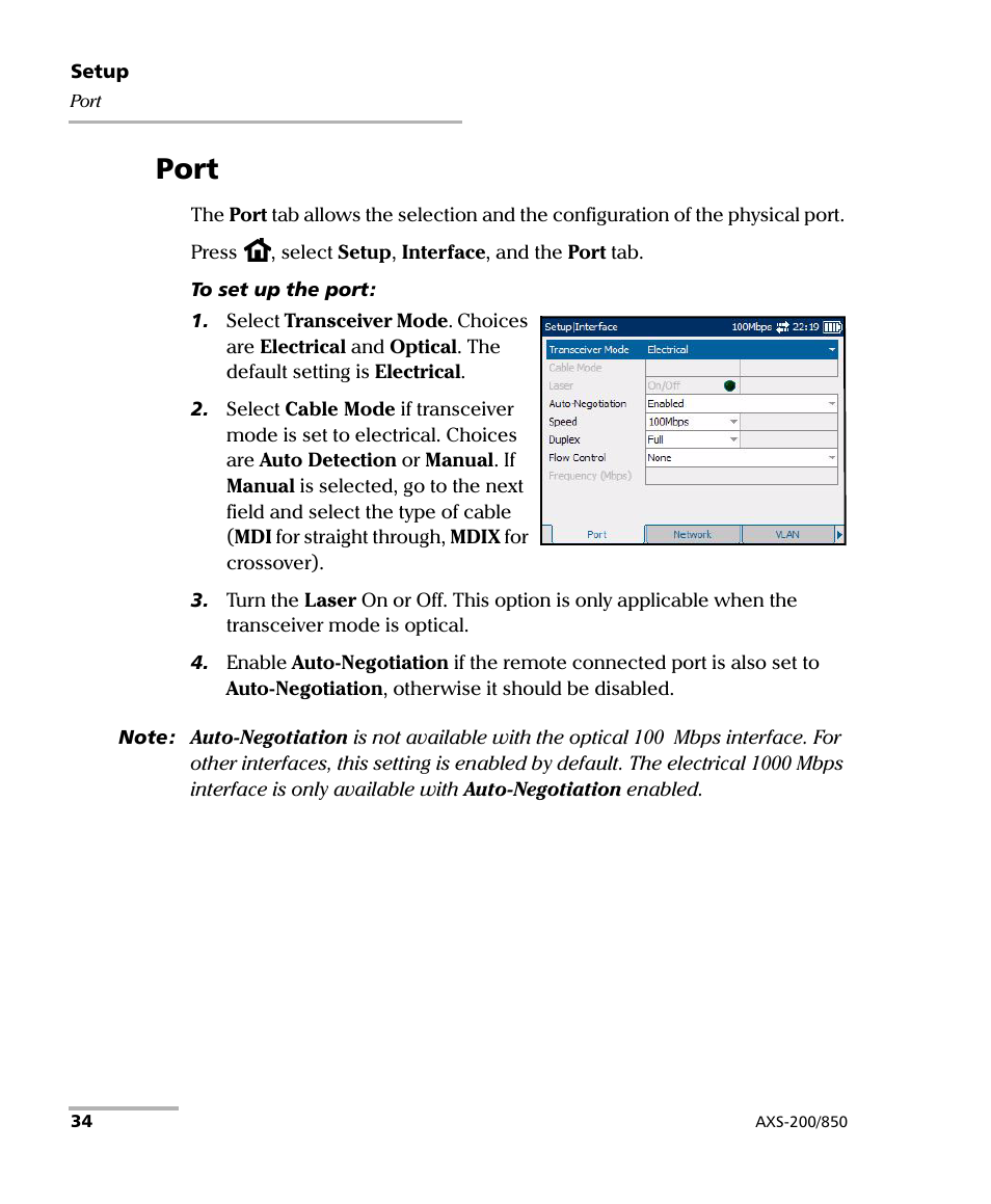 Port | EXFO AXS-200/850 Ethernet Test Set User Manual | Page 44 / 262