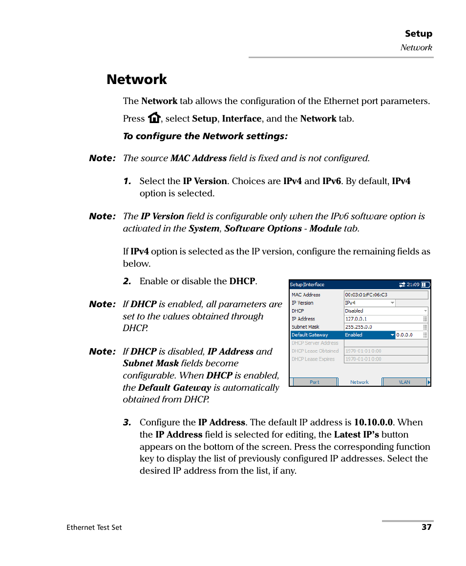 Network | EXFO AXS-200/850 Ethernet Test Set User Manual | Page 47 / 262