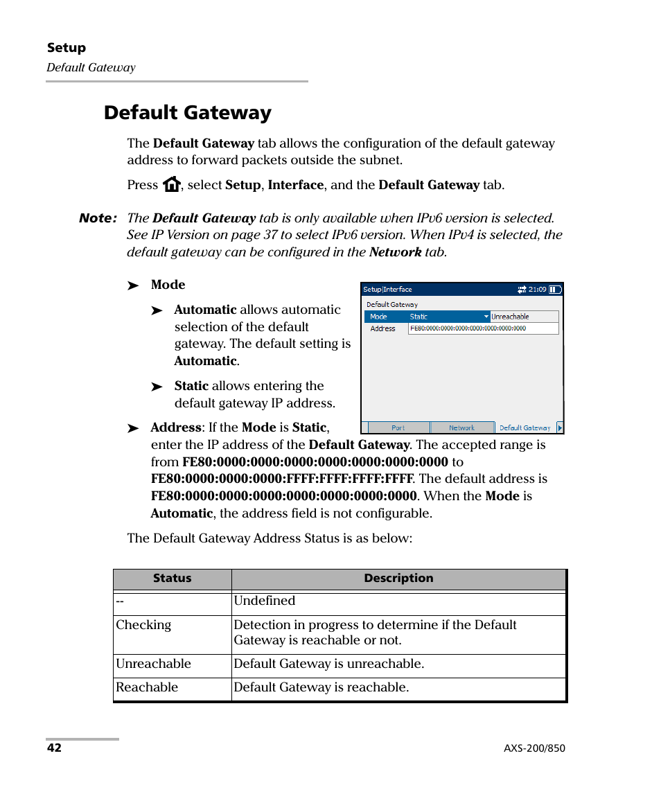 Default gateway | EXFO AXS-200/850 Ethernet Test Set User Manual | Page 52 / 262