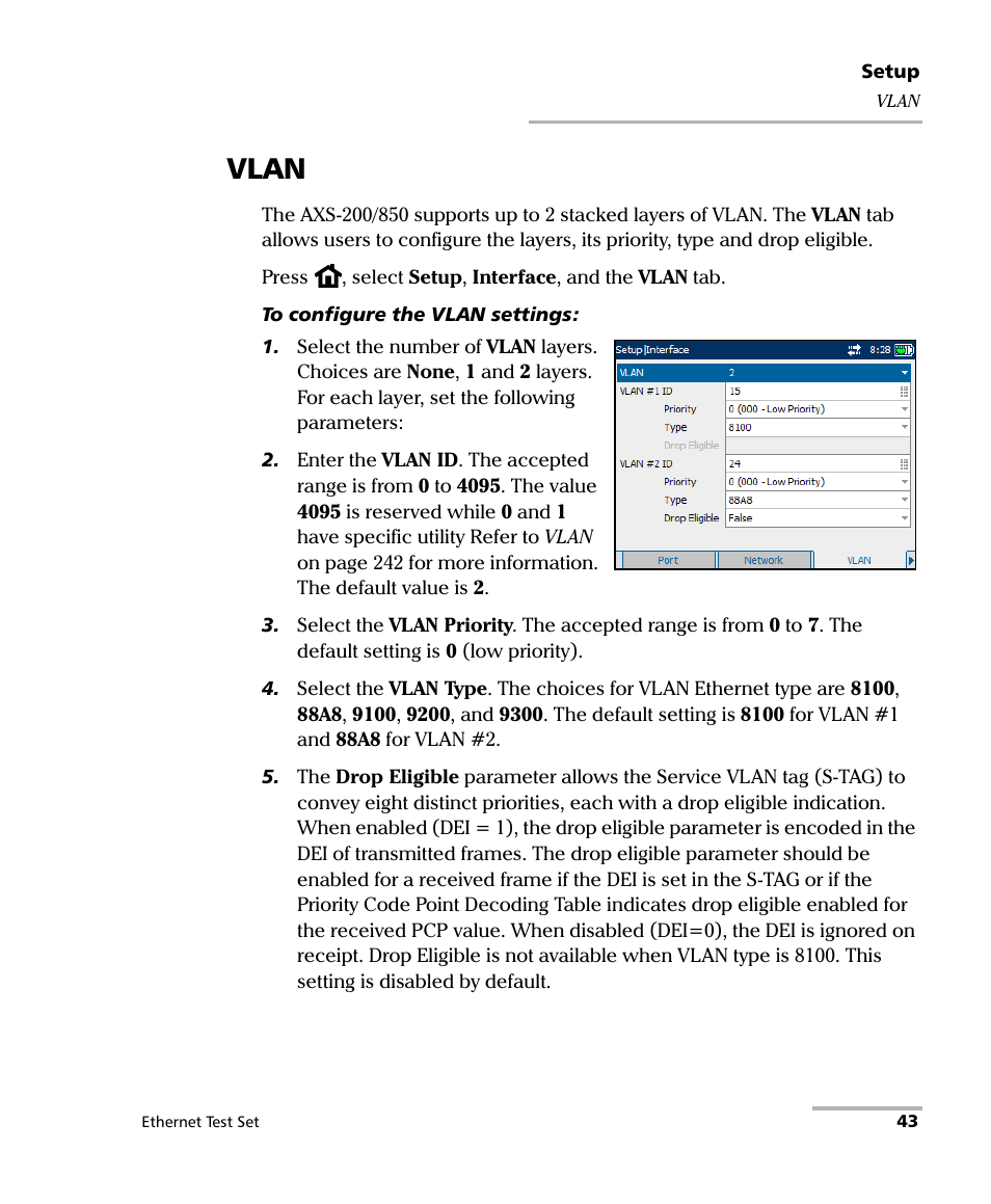 Vlan | EXFO AXS-200/850 Ethernet Test Set User Manual | Page 53 / 262