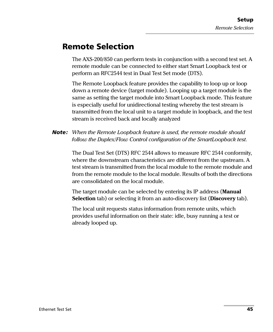 Remote selection, Fer to remote | EXFO AXS-200/850 Ethernet Test Set User Manual | Page 55 / 262