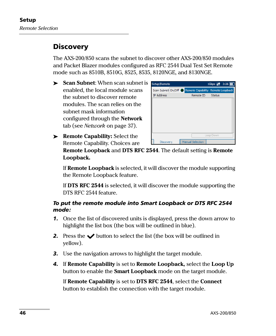 Discovery | EXFO AXS-200/850 Ethernet Test Set User Manual | Page 56 / 262