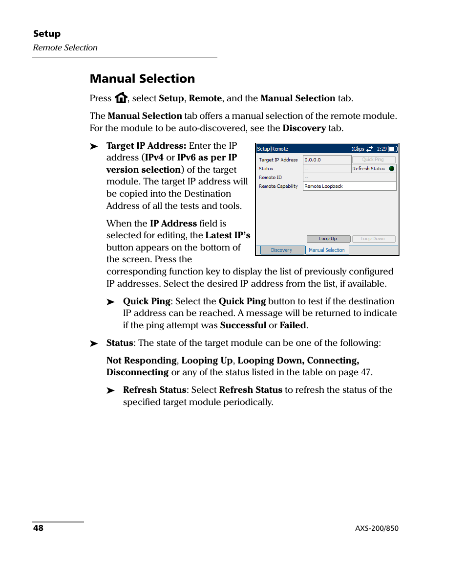 Manual selection | EXFO AXS-200/850 Ethernet Test Set User Manual | Page 58 / 262