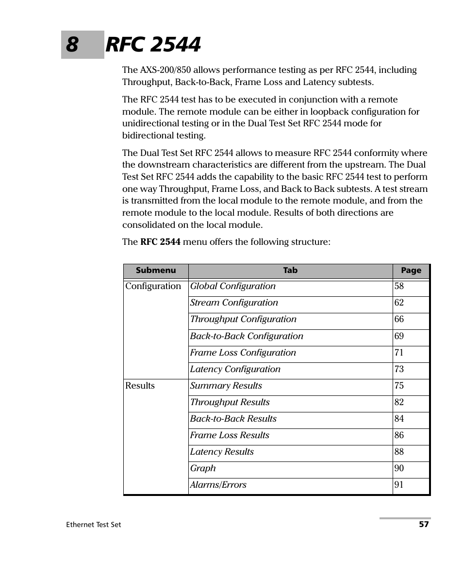 8 rfc 2544 | EXFO AXS-200/850 Ethernet Test Set User Manual | Page 67 / 262